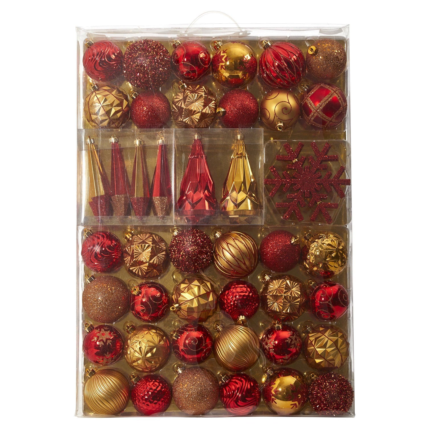 Holiday Shatterproof, 52 Count Christmas Tree Ornament Box Set, 80mm to 150mm with Reusable Tray
