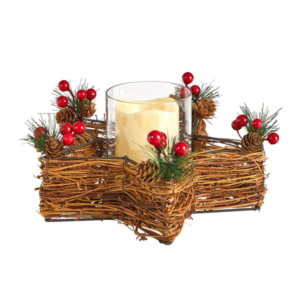 Holiday Star Twig Candle Holder with LED Candle Table Christmas Arrangement