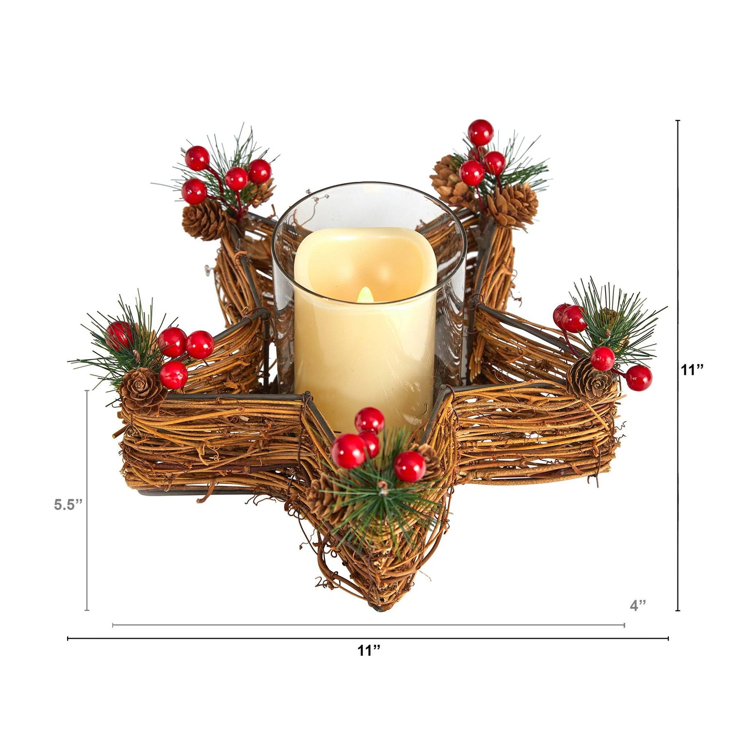 Holiday Star Twig Candle Holder with LED Candle Table Christmas Arrangement