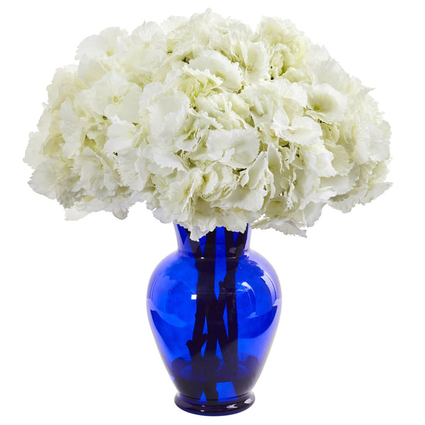 Hydrangea Artificial Arrangement in Blue Vase