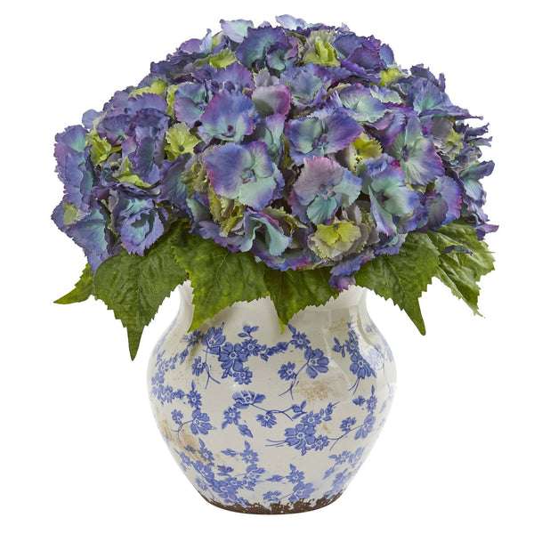 Hydrangea Artificial Arrangement in Large Floral Vase