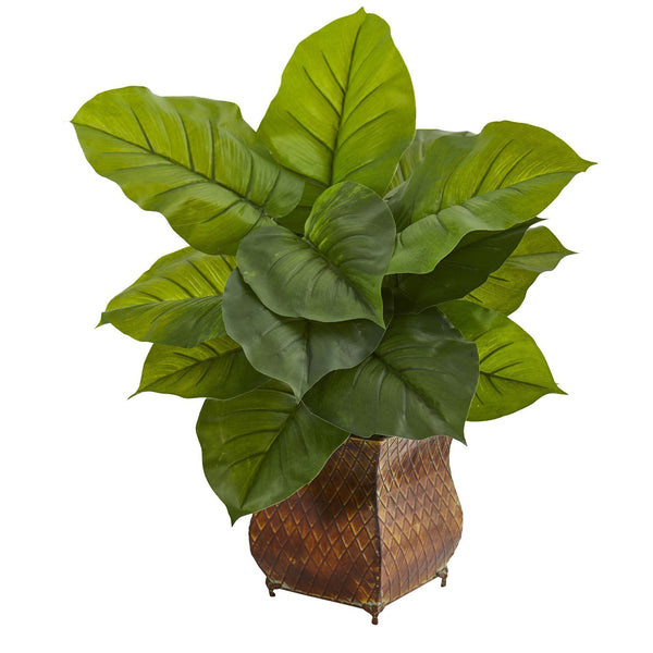 Large Leaf Philodendron Artificial Plant in Metal Planter (Real Touch)
