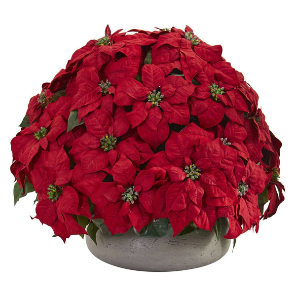 Large Poinsettia Artificial Plant in Stone Planter