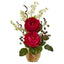 Large Rose and Dancing Daisy in Wooden Pot