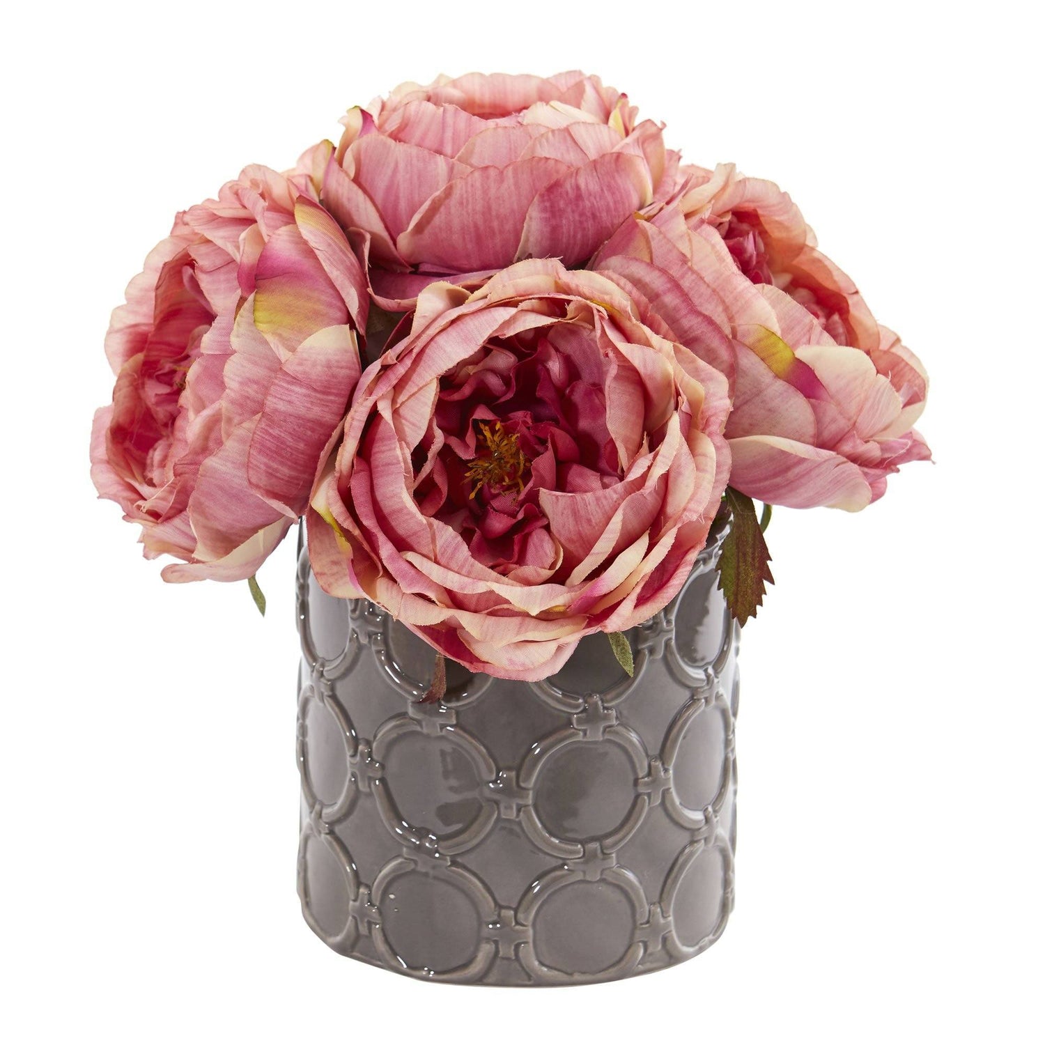 Large Rose Artificial Arrangement in Gray Vase