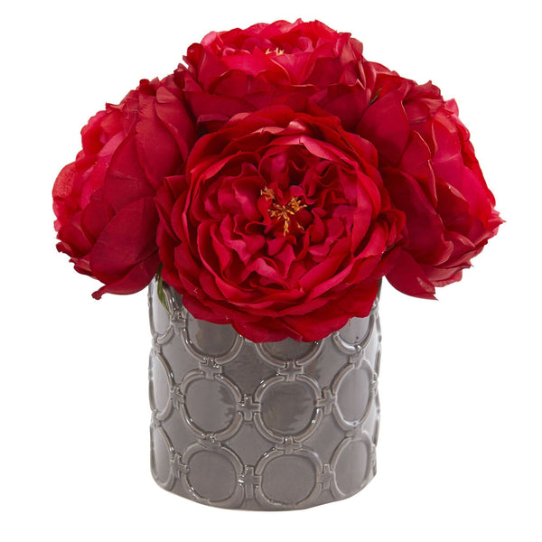 Large Rose Artificial Arrangement in Gray Vase