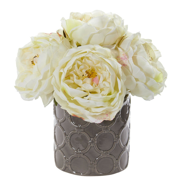 Large Rose Artificial Arrangement in Gray Vase