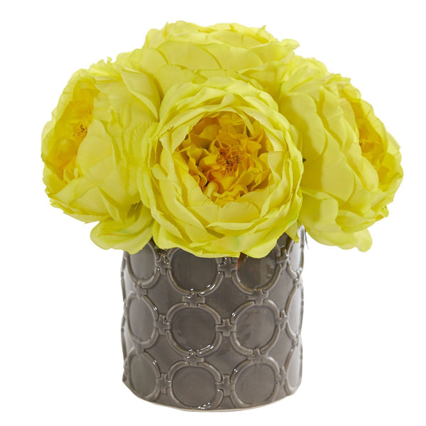 Large Rose Artificial Arrangement in Gray Vase