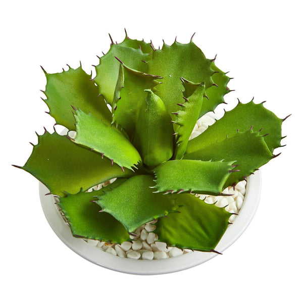 Large Succulent Artificial Plant in White Bowl