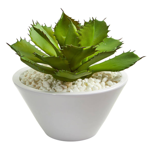 Large Succulent Artificial Plant in White Bowl