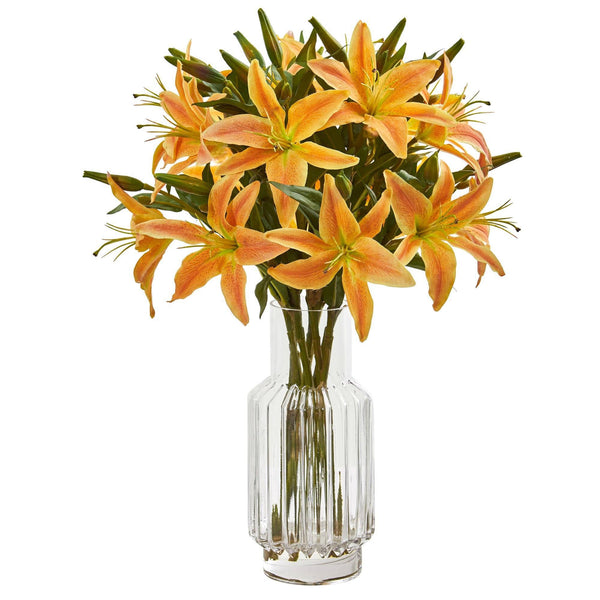 Lily Artificial Arrangement in Glass Vase