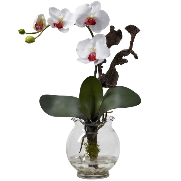 Mini Phalaenopsis w/Fluted Vase Silk Flower Arrangement