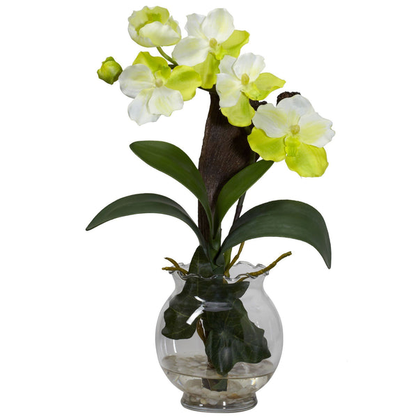 Mini Vanda w/Fluted Vase Silk Flower Arrangement