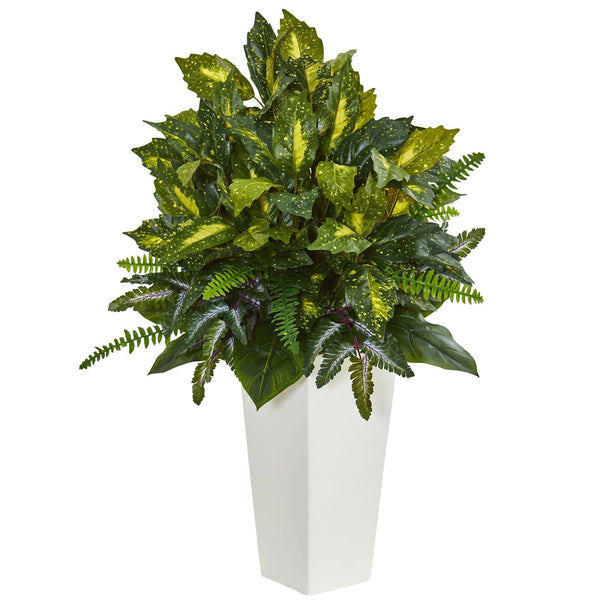 Mixed Emerald Philodendron Artificial Plant in White Tower Planter