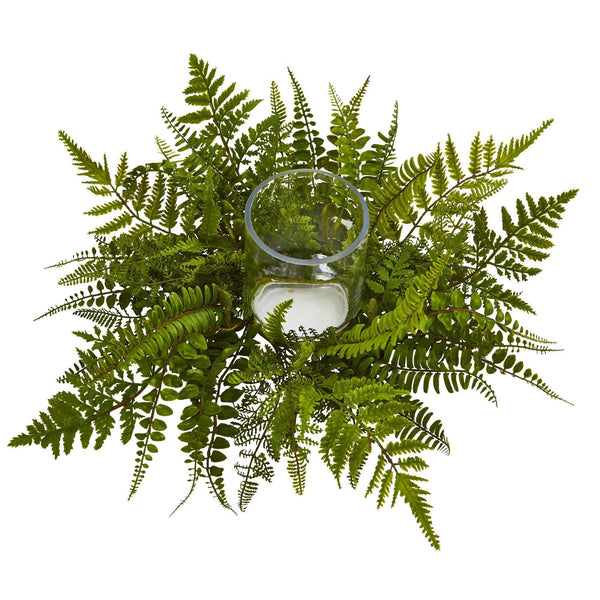 Mixed Fern Artificial Arrangement Candelabrum