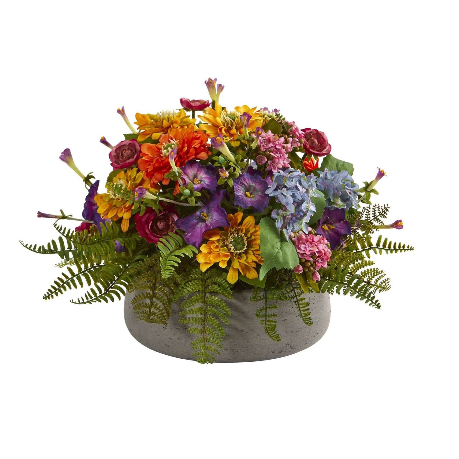 Mixed Floral Artificial Arrangement in Stone Planter