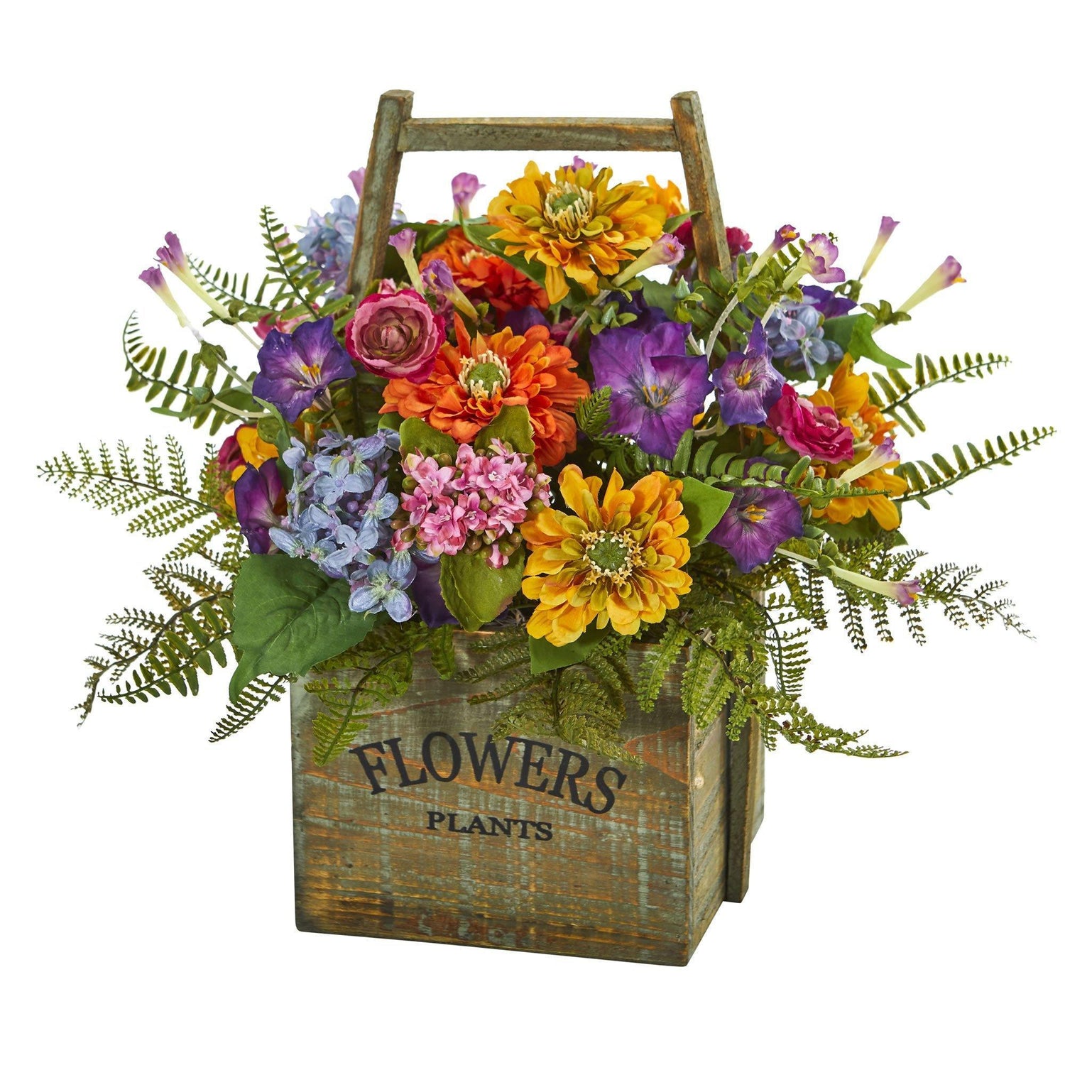 Mixed Floral Artificial Arrangement in Wood Basket