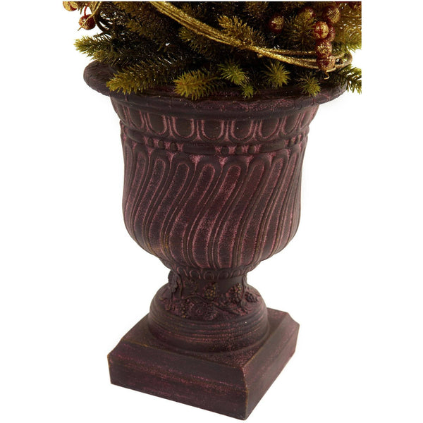 Mixed Golden Boxwood & Holly Topiary w/Urn