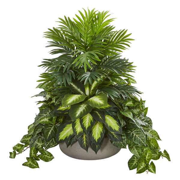 Mixed Greens Artificial Plant in Stone Planter