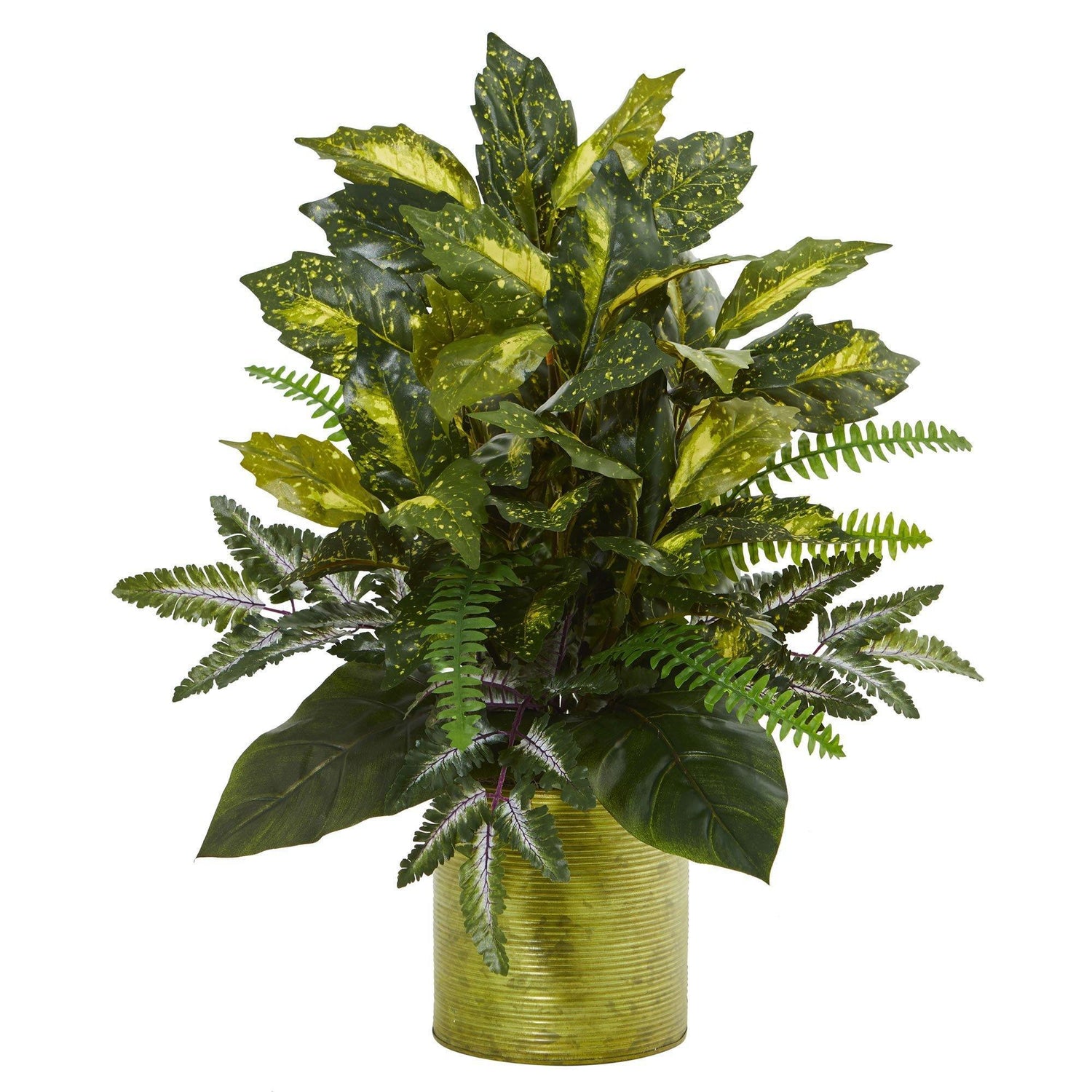 Mixed Greens in Green Tin Planter Artificial Plant
