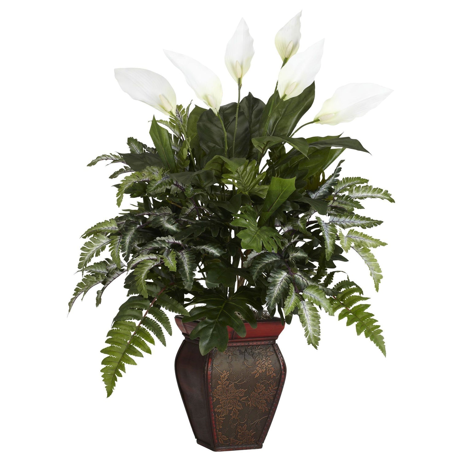 Mixed Greens w/Spathyfillum & Decorative Vase Silk Plant