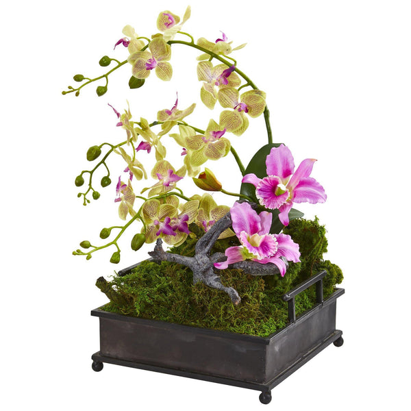 Mixed Orchid Artificial Arrangement in Decorative Tray