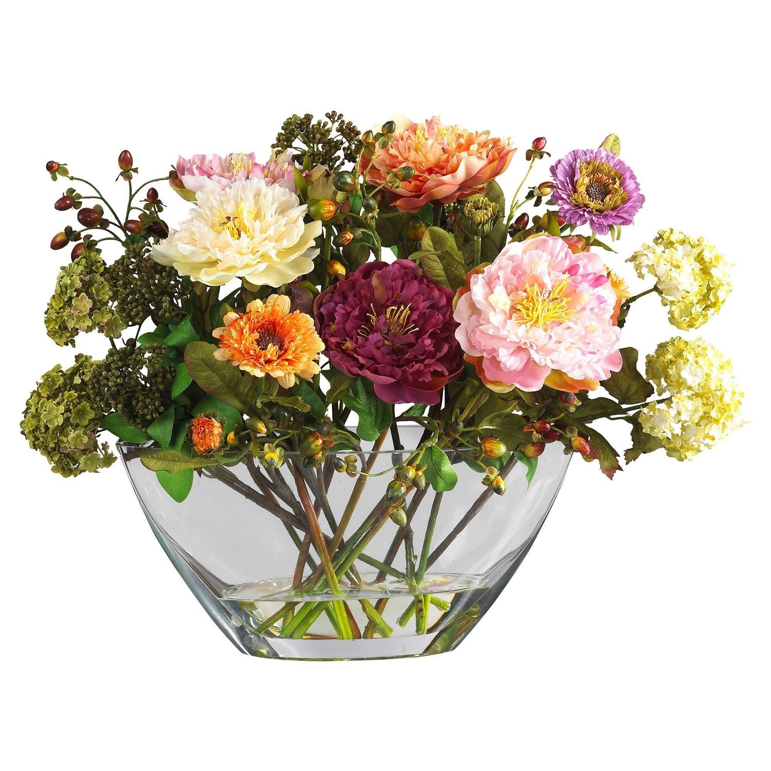 Mixed Peony w/Glass Vase Silk Flower Arrangement