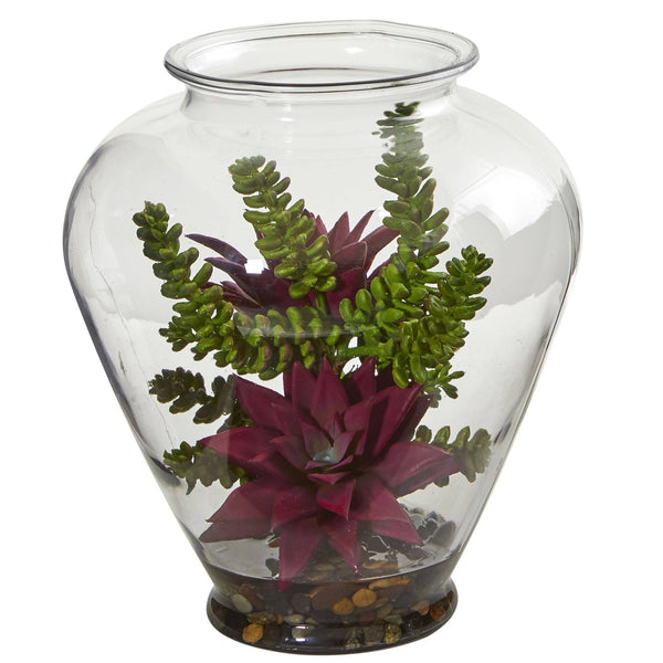 Mixed Succulent Artificial Plant in Glass Vase
