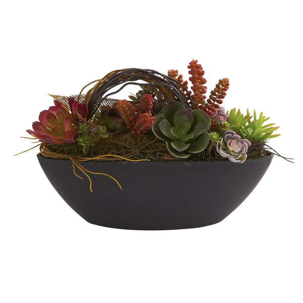 Mixed Succulent w/Oval Black Container