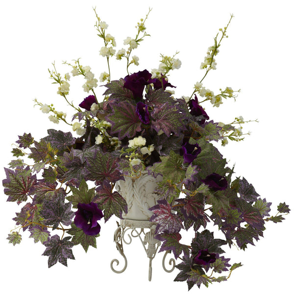 Morning Glory & Cherry Blossoms w/Metal Planter