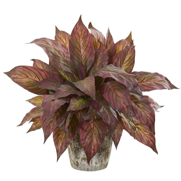 Musa Leaf Artificial Plant in Weathered Oak Planter