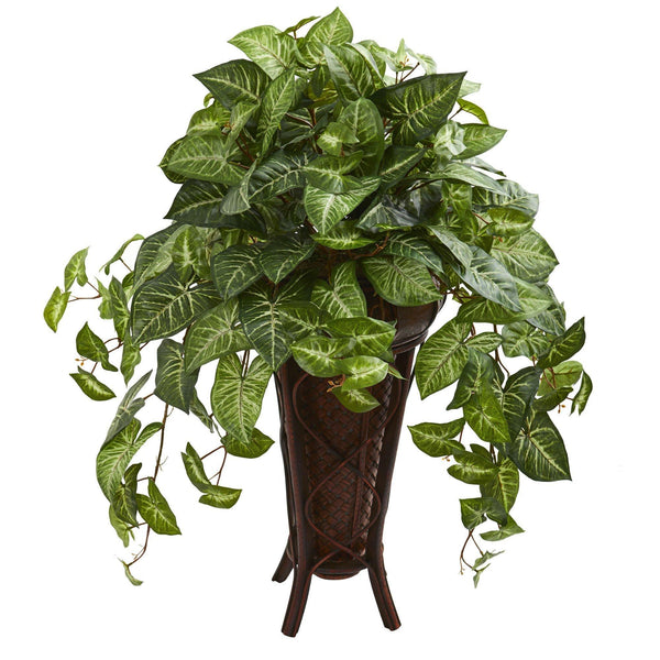 faux potted plant with stand Nepthytis Artificial Plant in Stand Planter