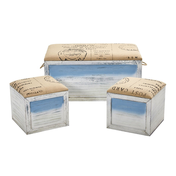 Ocean Breeze Storage Boxes, Bench and Seating Set (Set of 3)