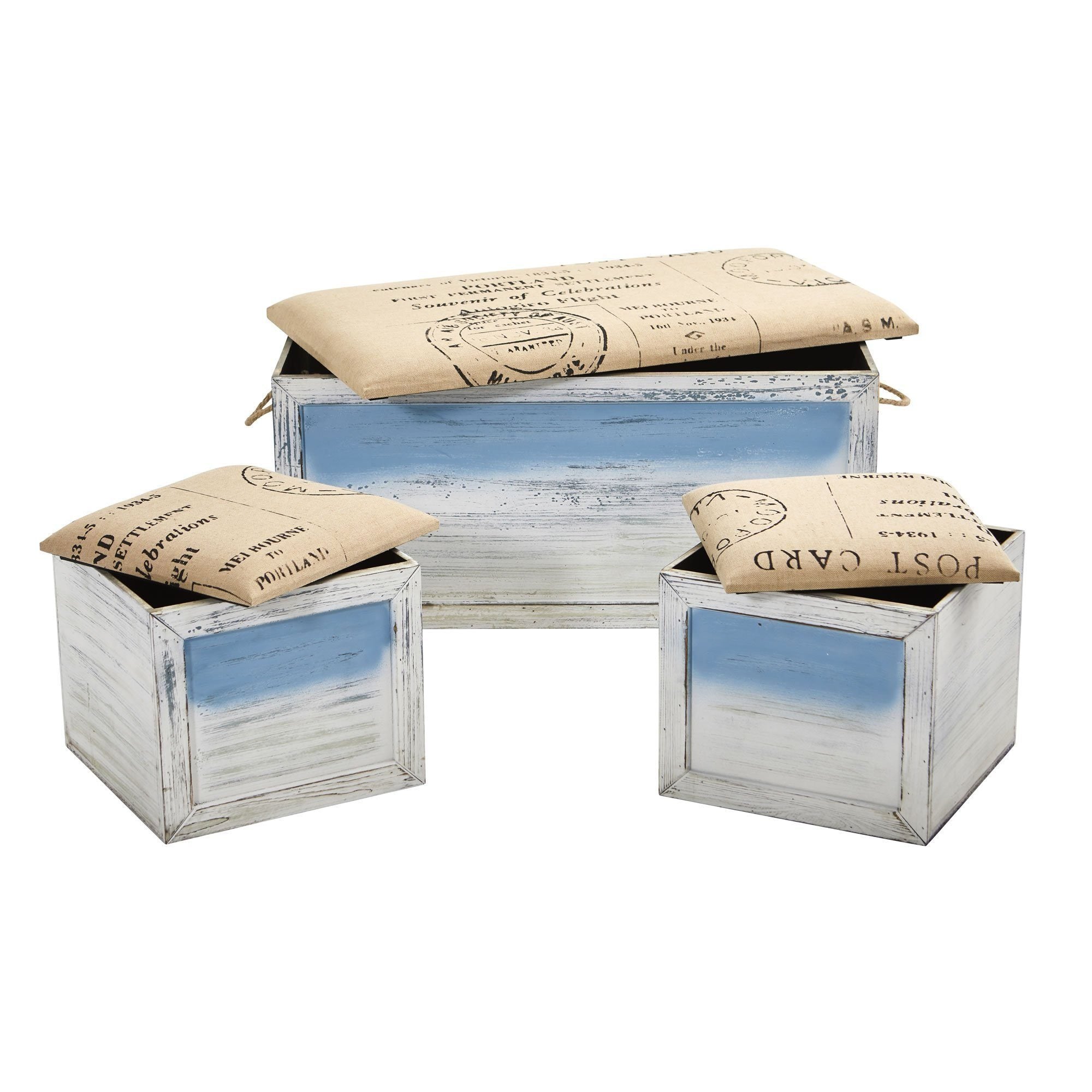 Ocean Breeze Storage Boxes, Bench and Seating Set (Set of 3