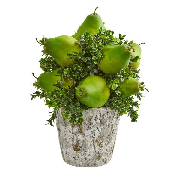 Pears & Grass Artificial Arrangement in Weather Planter