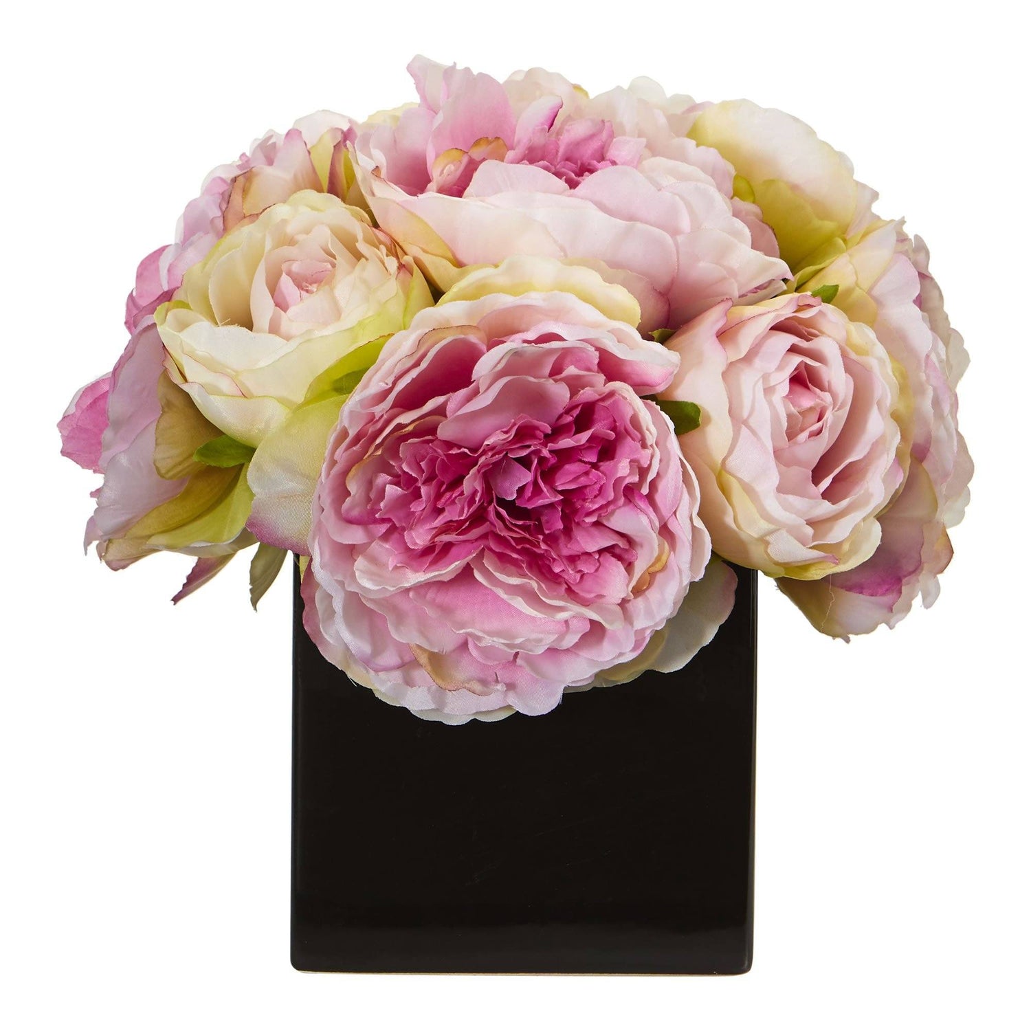 Peony Silk Arrangement in Black Vase