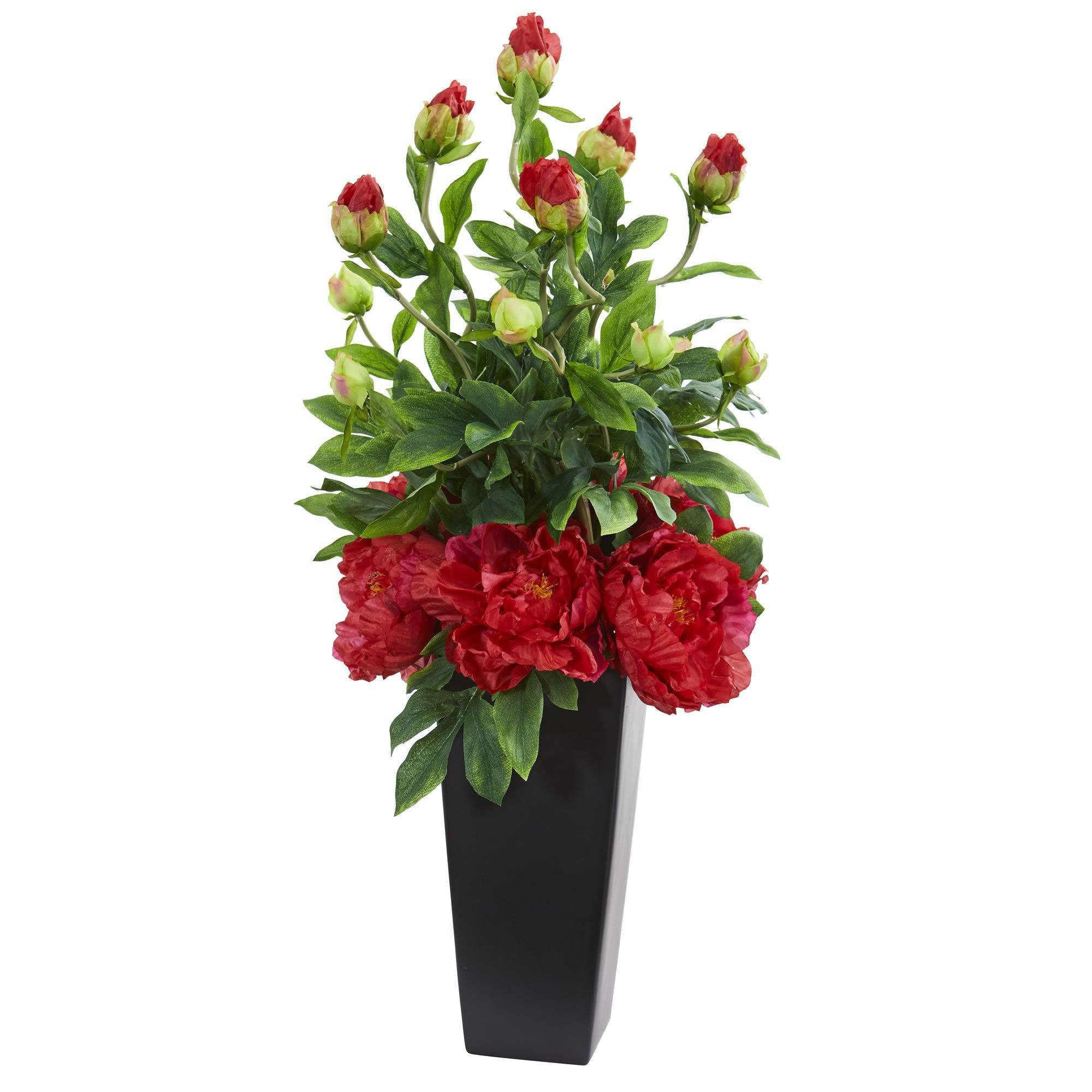 Nearly Natural Artificial Peony Flower Arrangement In Glass Vase