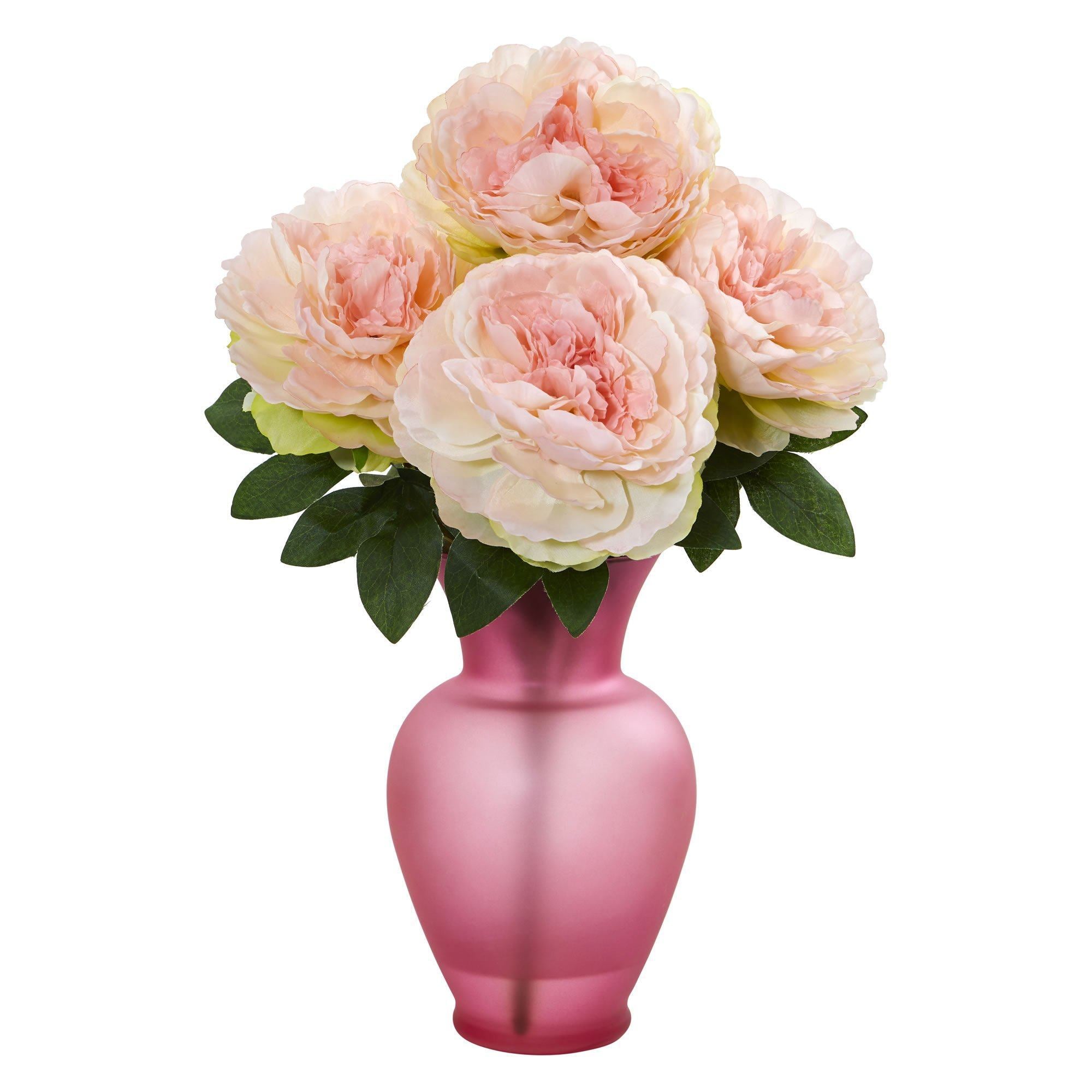 Peony Artificial Arrangement in Rose Garden Vase 1803 Nearly Natural