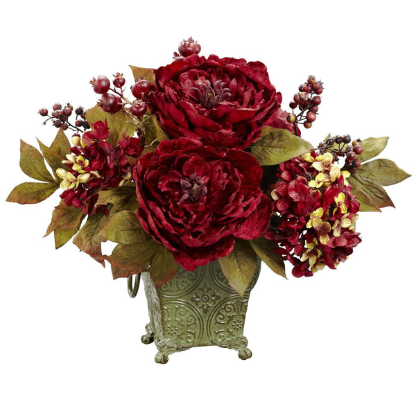 Peony & Hydrangea Silk Flower Arrangement