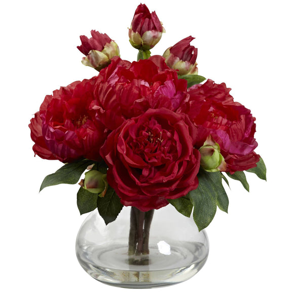 Peony & Rose w/Vase 1400 Nearly Natural