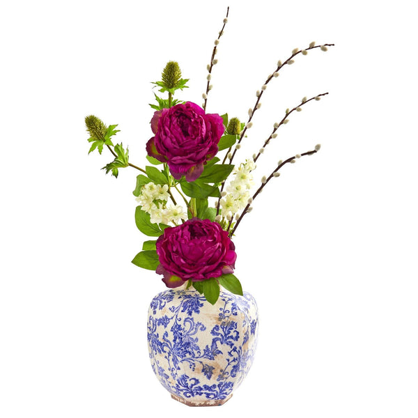 Peony, Thistle and Dancing Daisy Artificial Arrangement