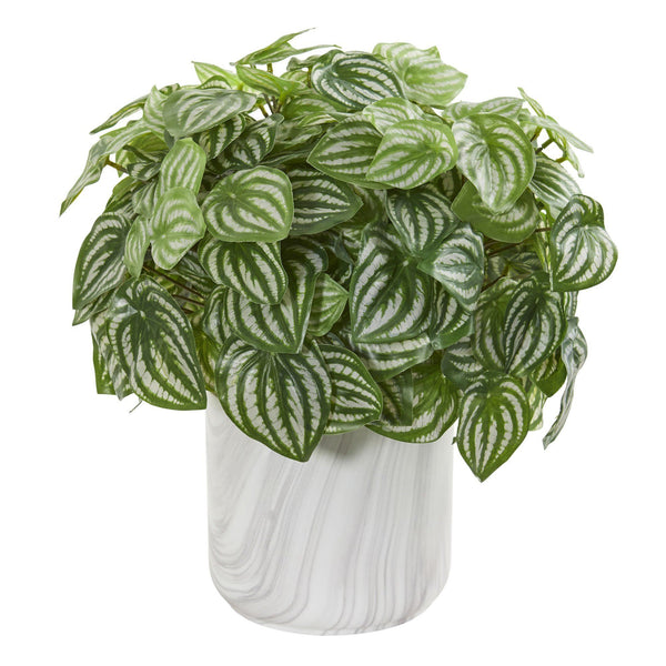 Peperomia Artificial Plant in Marble Finished Vase (Real Touch)