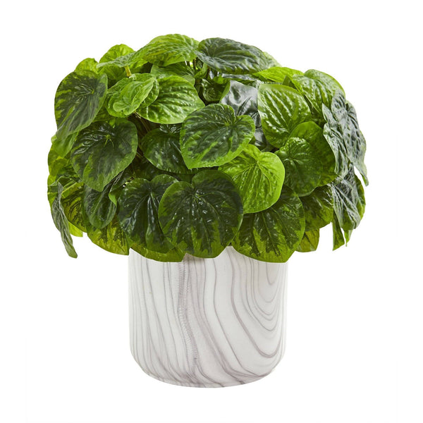 Peperomia Artificial Plant in Marble Vase (Real Touch)