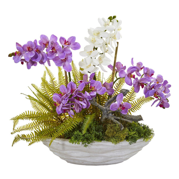 Phalaenopsis Orchid and Fern Artificial Arrangement