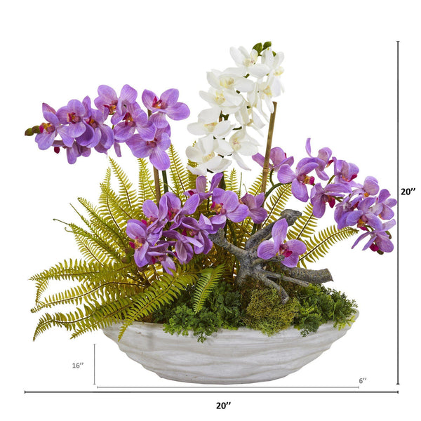 Phalaenopsis Orchid and Fern Artificial Arrangement