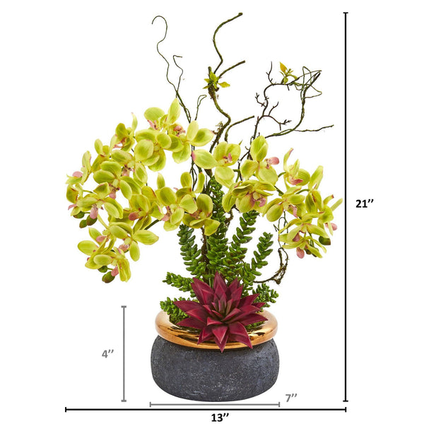 Phalaenopsis Orchid and Succulent Artificial Arrangement