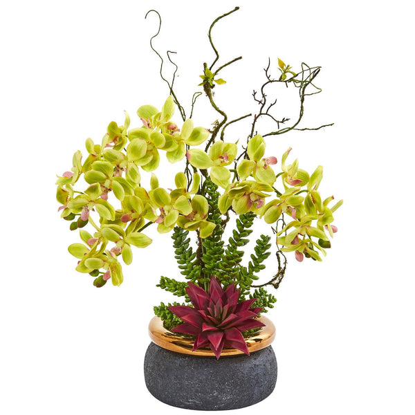 Phalaenopsis Orchid and Succulent Artificial Arrangement