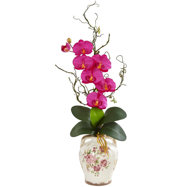 Phalaenopsis Orchid and Twig Artificial Arrangement in Floral Jar