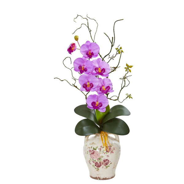 Phalaenopsis Orchid and Twig Artificial Arrangement in Floral Jar