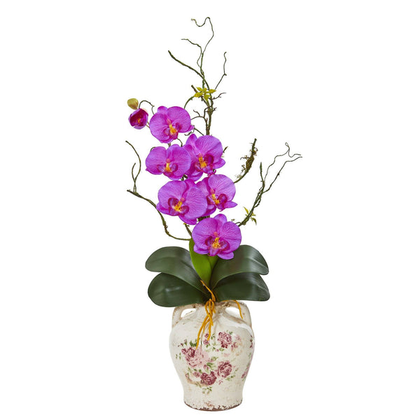 Phalaenopsis Orchid and Twig Artificial Arrangement in Floral Jar